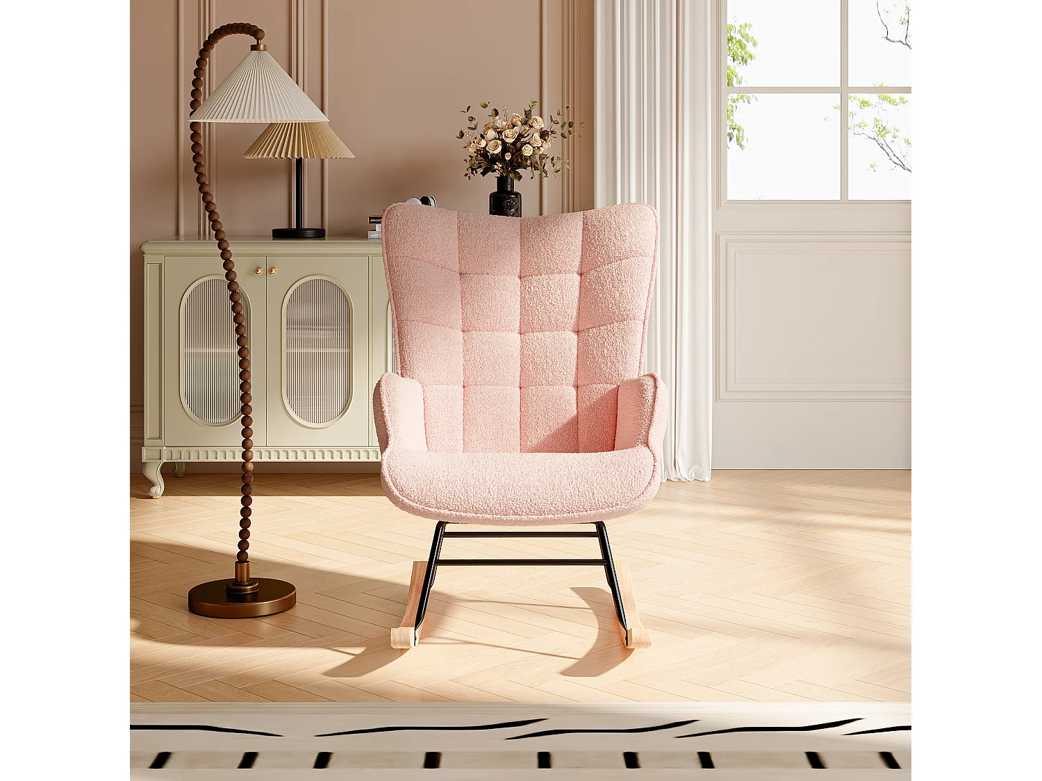 Fauteuil à Bascule - Chaise Relax pour Salon, Chambre à Coucher - Rose   - 75 x 68 x 92 cm