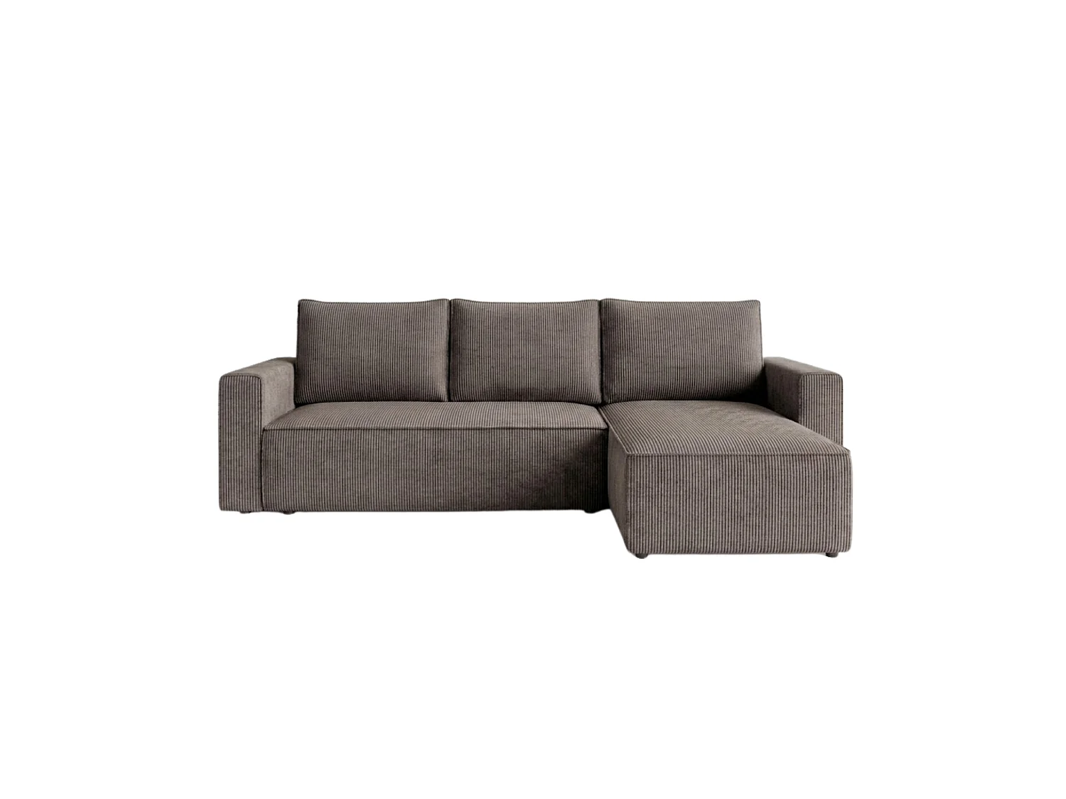 Divano letto angolare con contenitore, velluto a coste, reversibile – AMBER L Talpa scuro