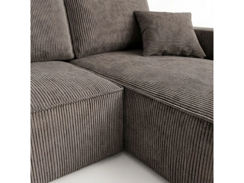 Divano letto angolare con contenitore, velluto a coste, reversibile – AMBER L Talpa scuro