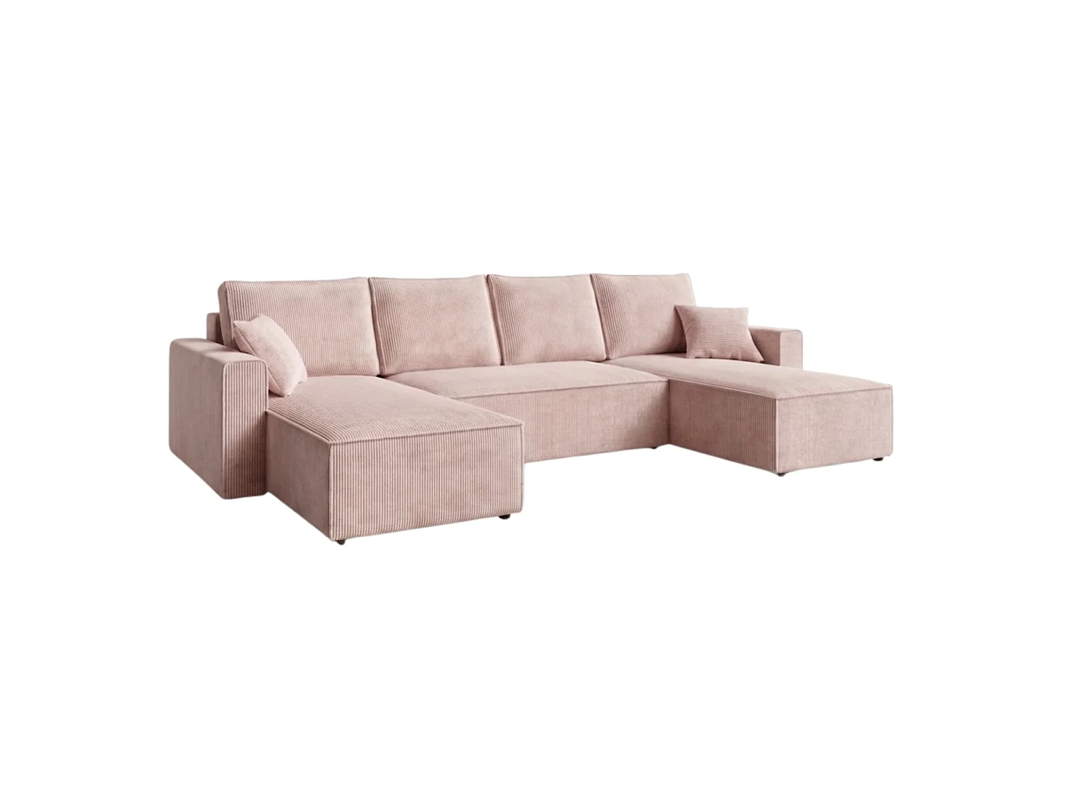 Hoekbank U-vorm met slaapfunctie en opbergruimte, corduroy, omkeerbaar – AMBER U Rozebeige