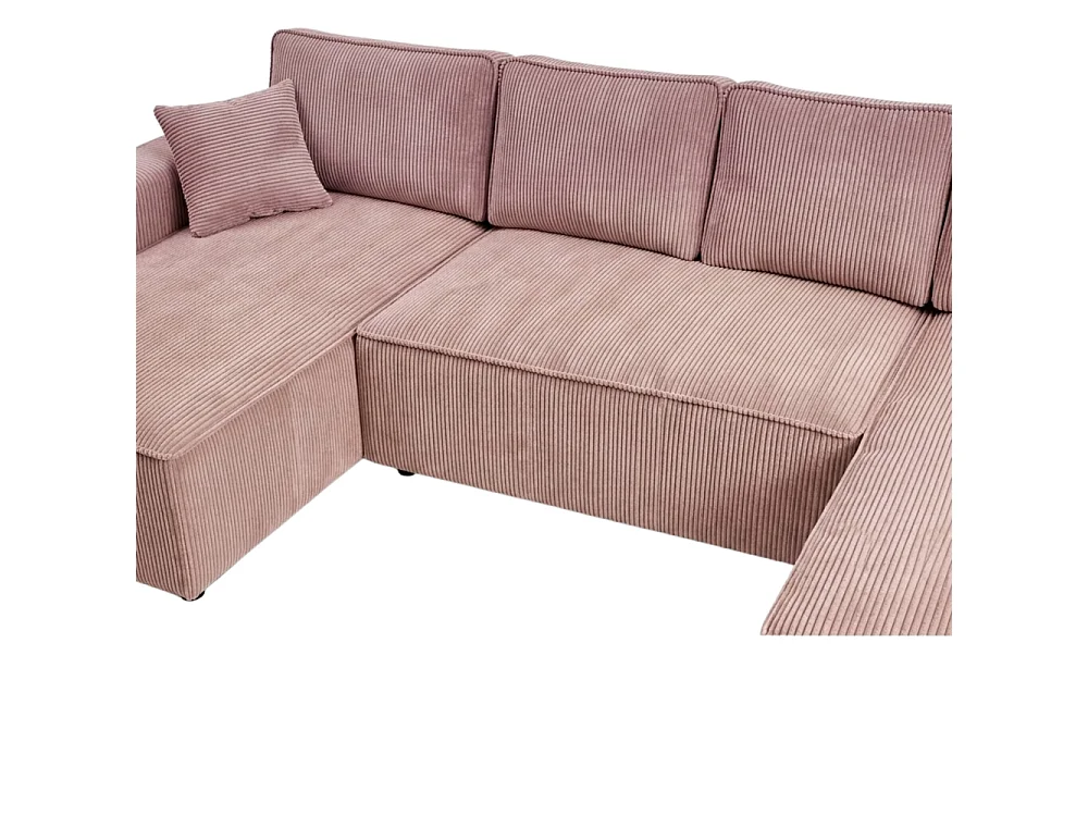 Hoekbank U-vorm met slaapfunctie en opbergruimte, corduroy, omkeerbaar – AMBER U Rozebeige