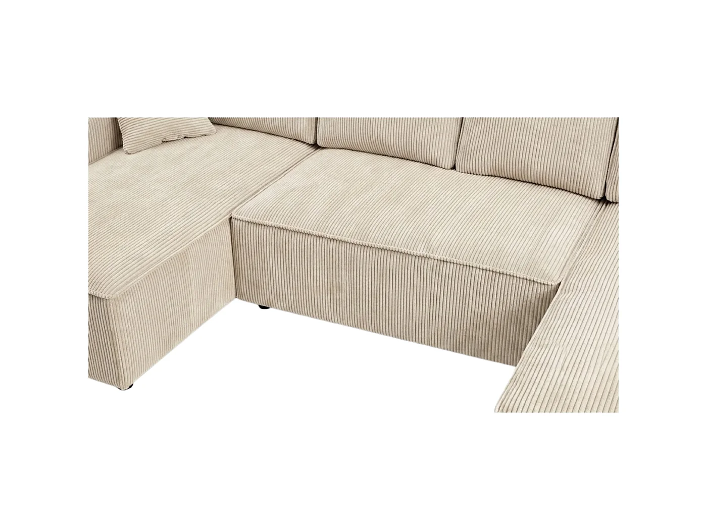 Canapé d'angle panoramique convertible réversible 5 places en velours côtelé beige AMBER