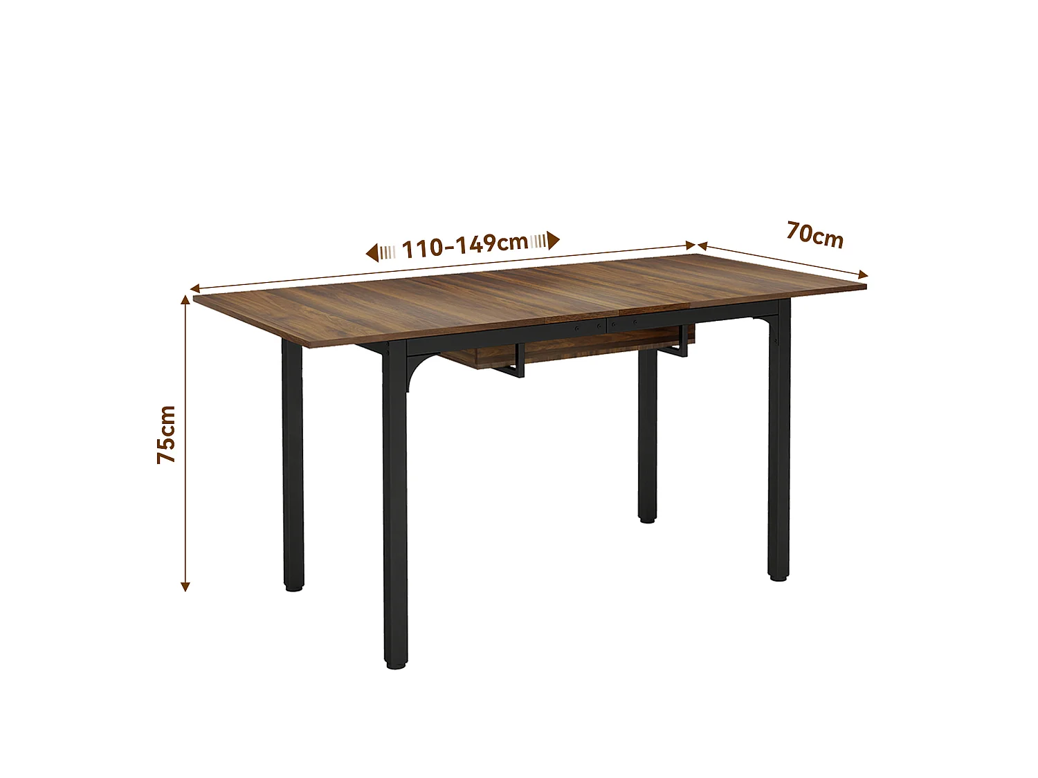 Table à manger extensible 4 à 8 personnes en MDF et acier - Brun - Puluomis