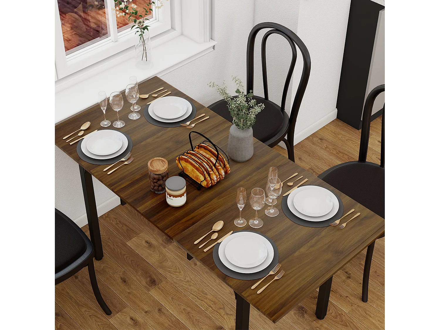 Table à manger extensible 4 à 8 personnes en MDF et acier - Brun - Puluomis