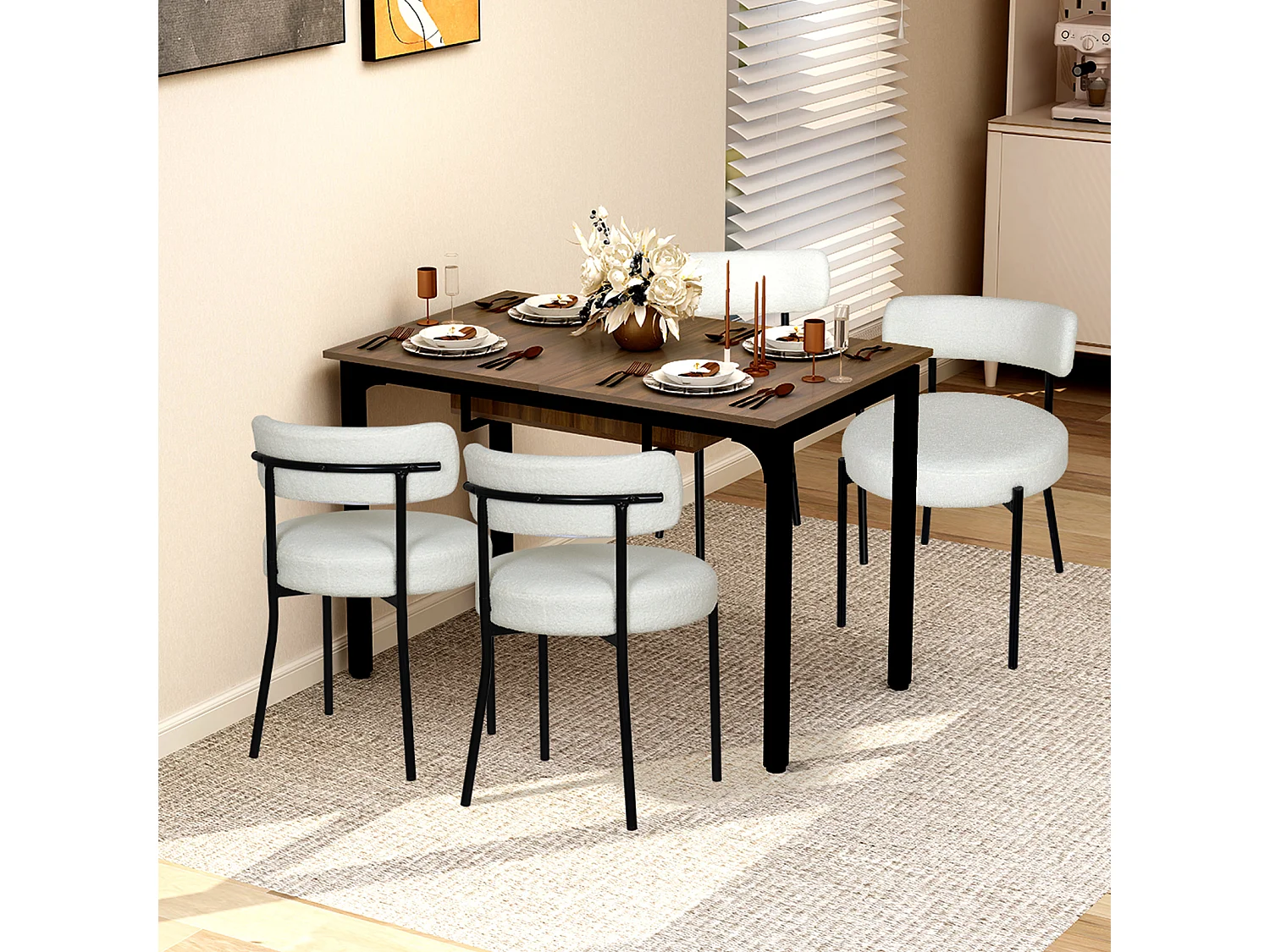 Table à manger extensible 4 à 8 personnes en MDF et acier - Brun - Puluomis