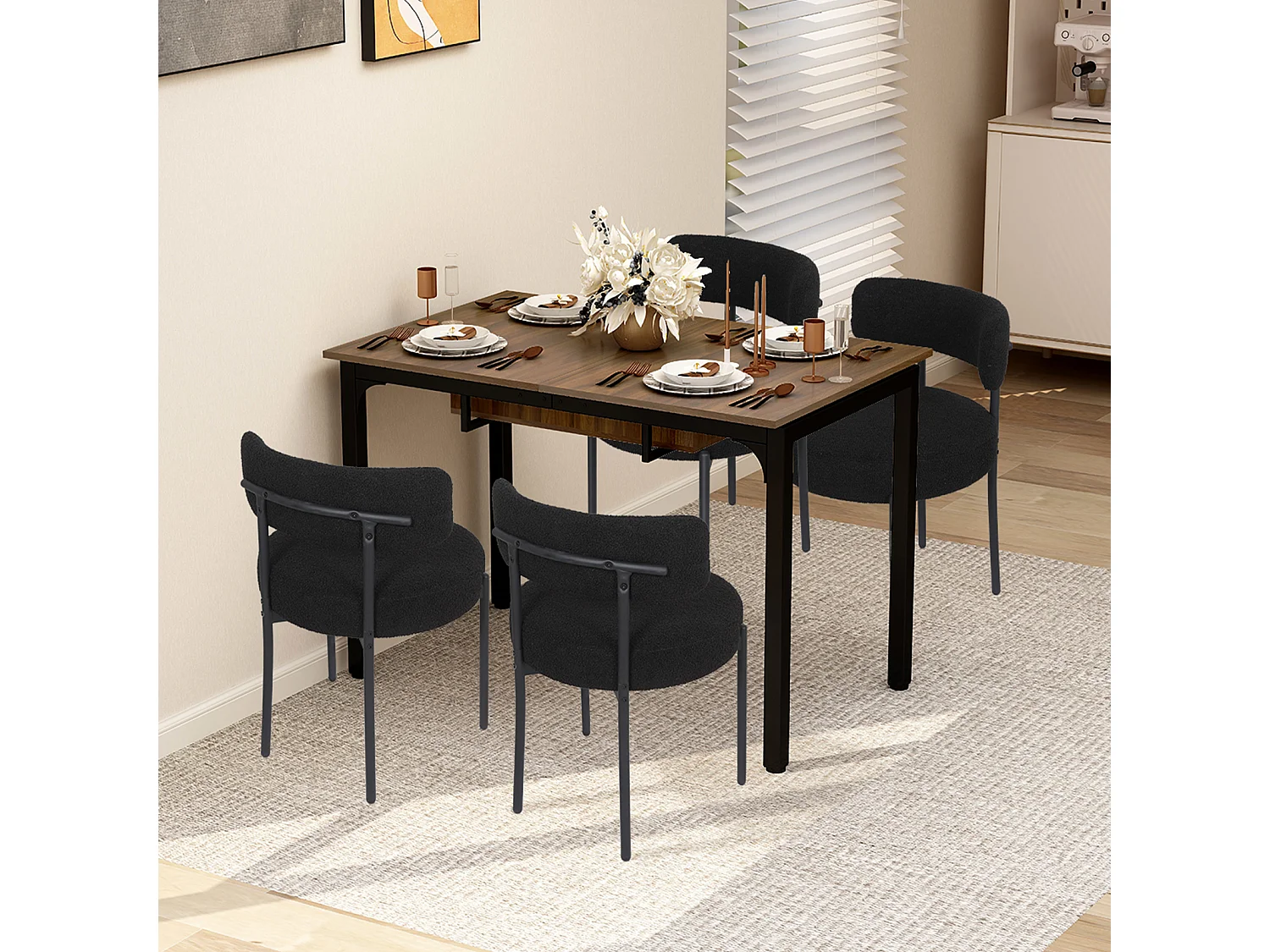 Table à manger extensible 4 à 8 personnes en MDF et acier - Brun - Puluomis