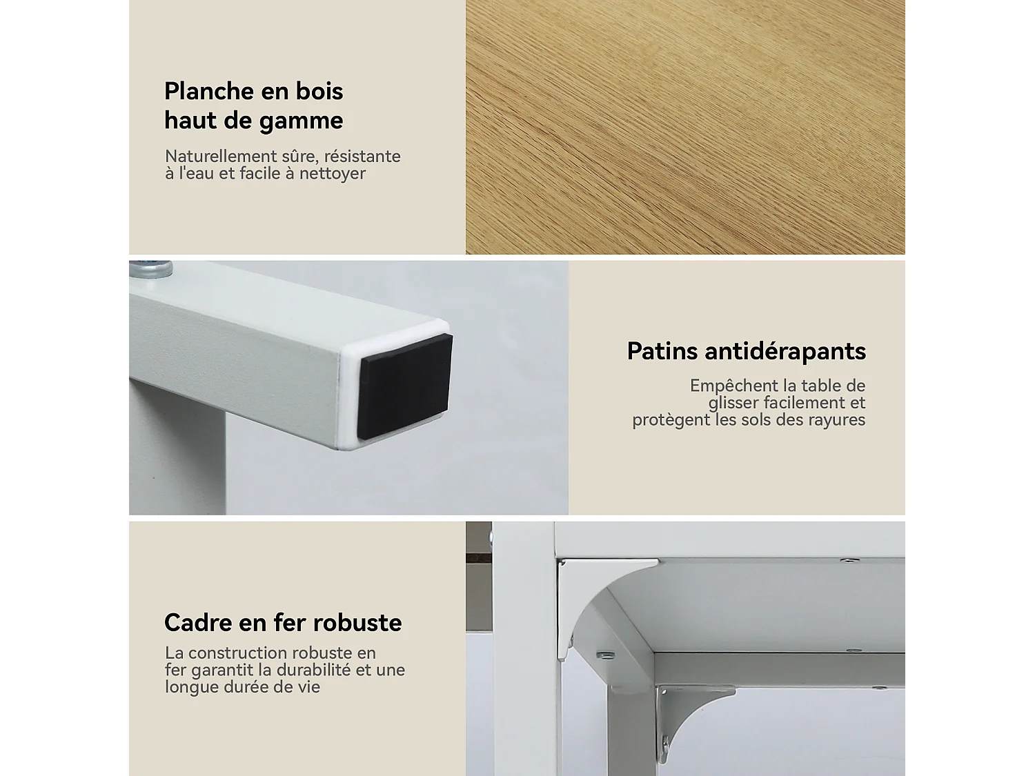 Table de Repas "Extensible" 80-160cm - Stockage - Naturel & Blanc