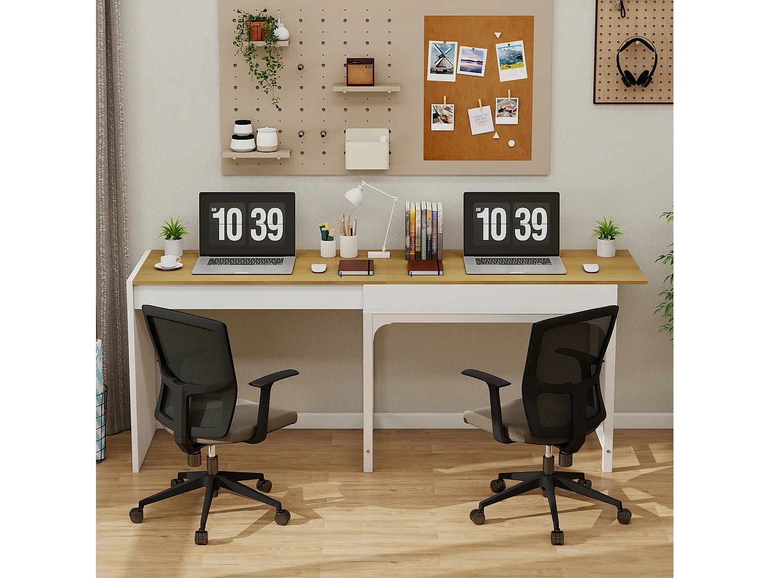Table de Repas "Extensible" 80-160cm - Stockage - Naturel & Blanc