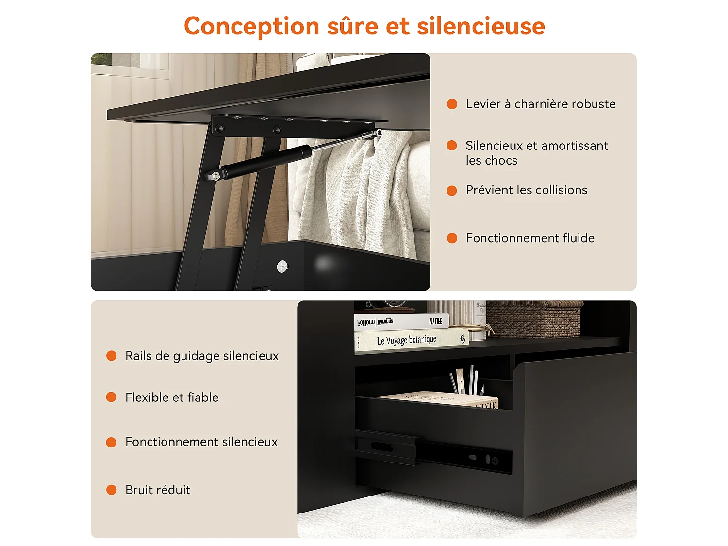 Table basse relevable avec LED RGB multicolore - Noir - Puluomis