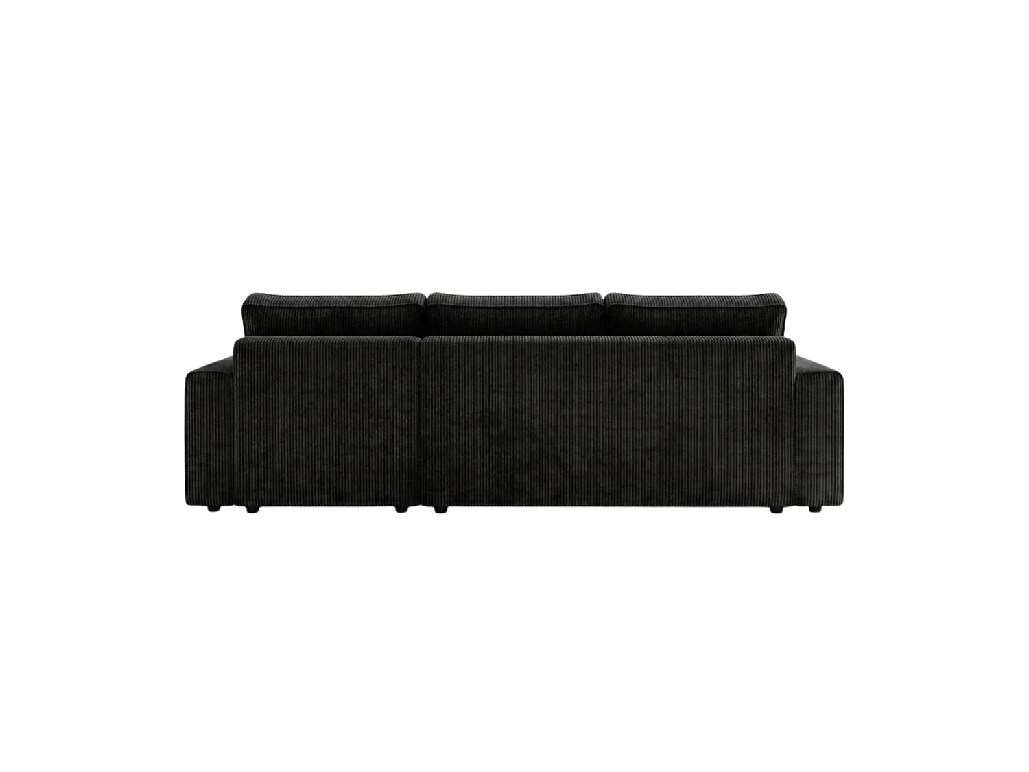 Canapé d'angle panoramique convertible réversible 5 places en velours côtelé noir AMBER