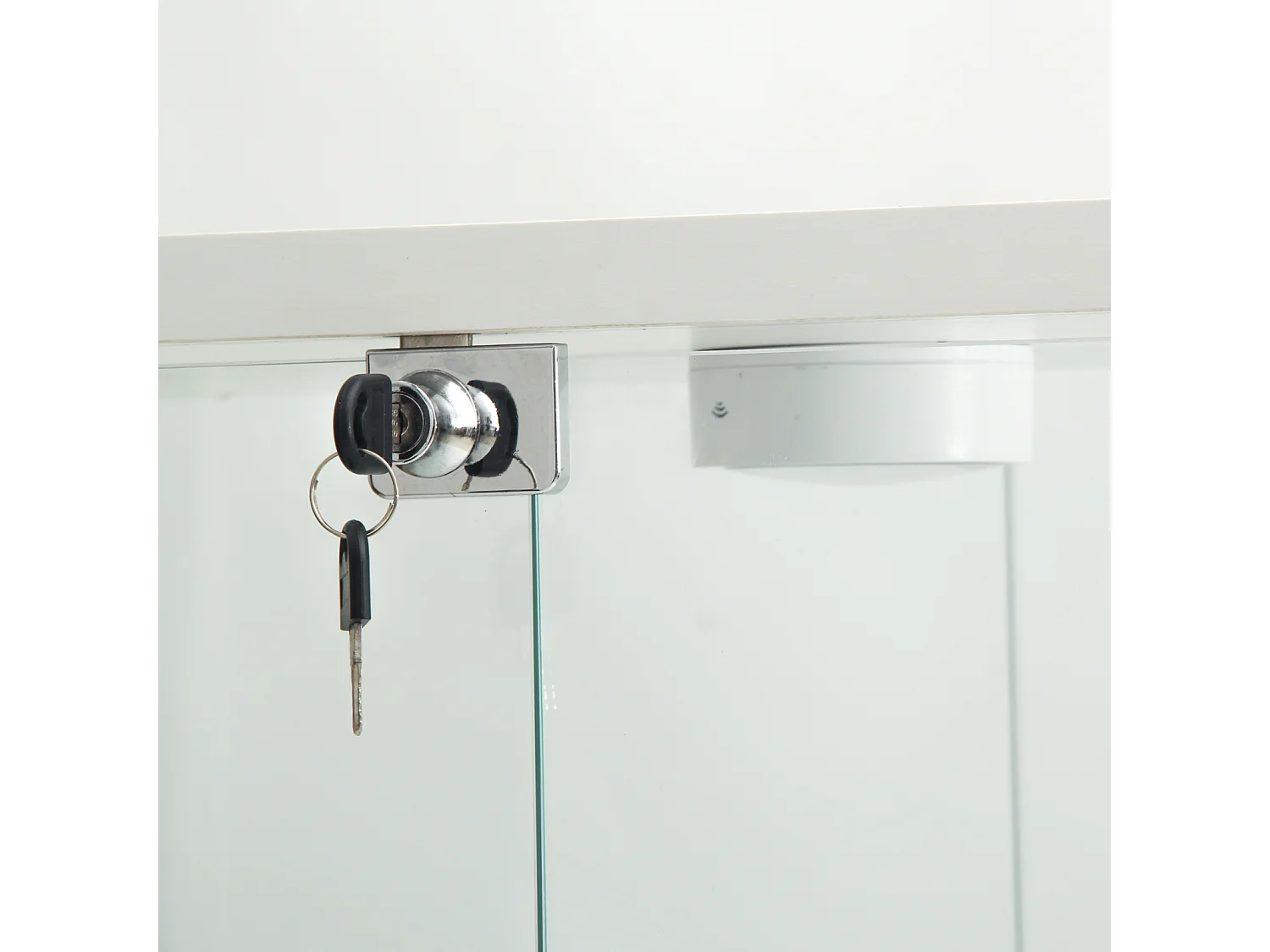 Vetrina in vetro temperato con illuminazione a LED, anta e retro a specchio - per collezioni, bianco, 80 x 36 x 164 cm