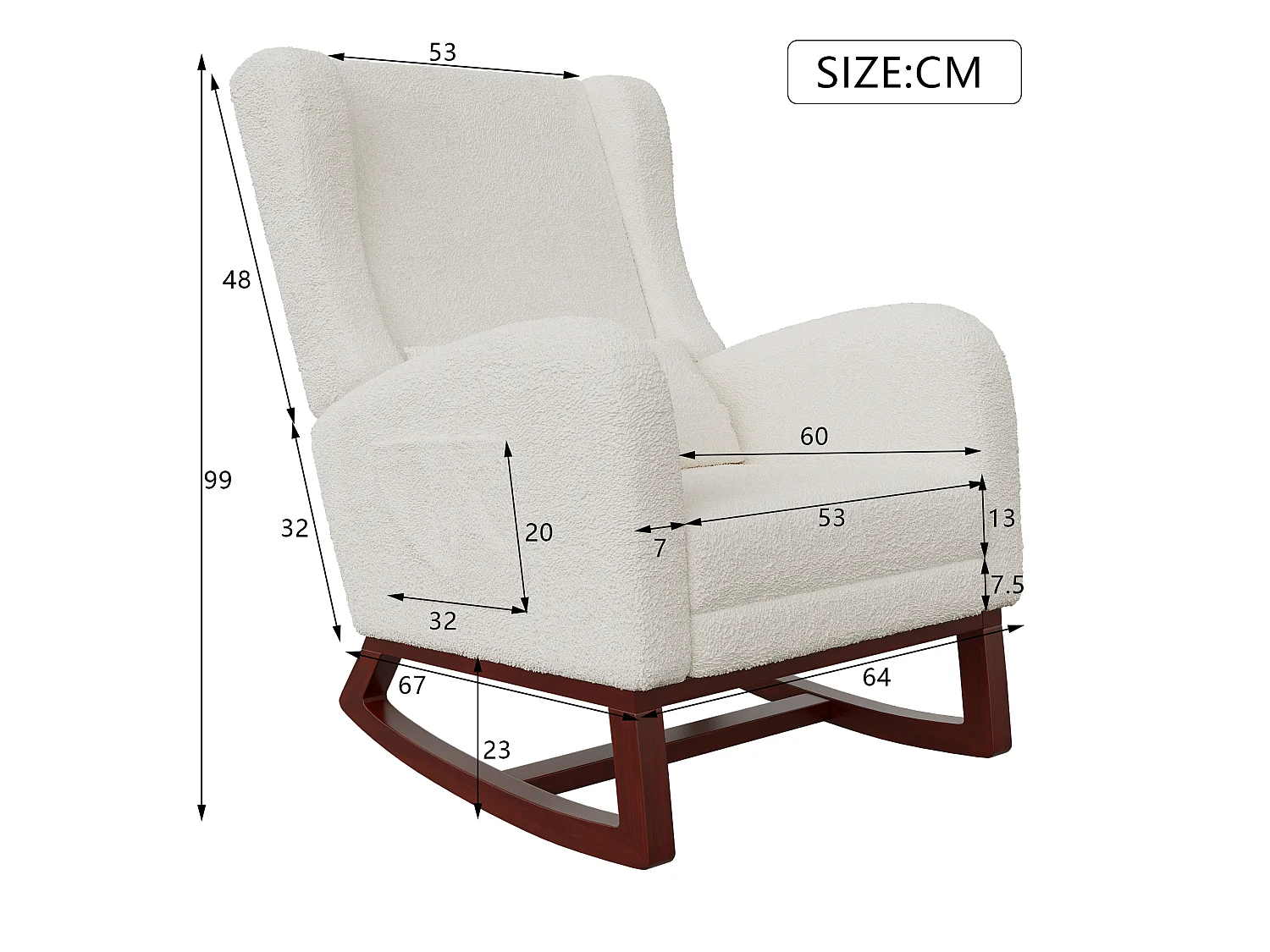 Fauteuil a Bascule, Fauteuil d'allaitement en Velours avec Repose-Pieds, Coussin Lombaire, blanc