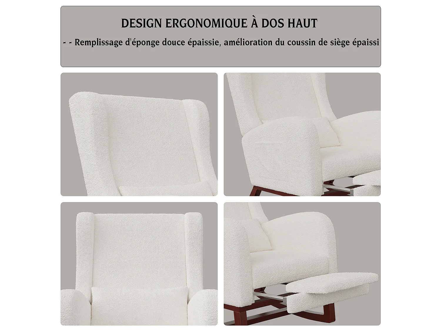 Fauteuil a Bascule, Fauteuil d'allaitement en Velours avec Repose-Pieds, Coussin Lombaire, blanc