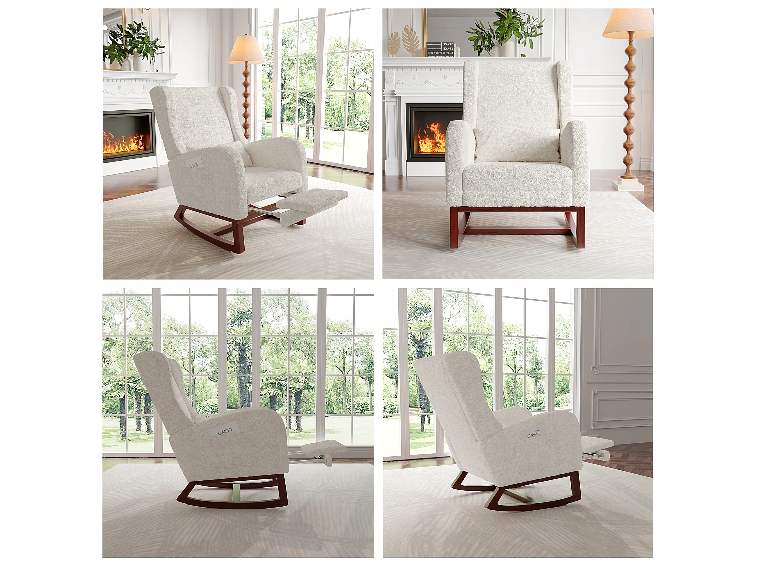 Fauteuil a Bascule, Fauteuil d'allaitement en Velours avec Repose-Pieds, Coussin Lombaire, blanc