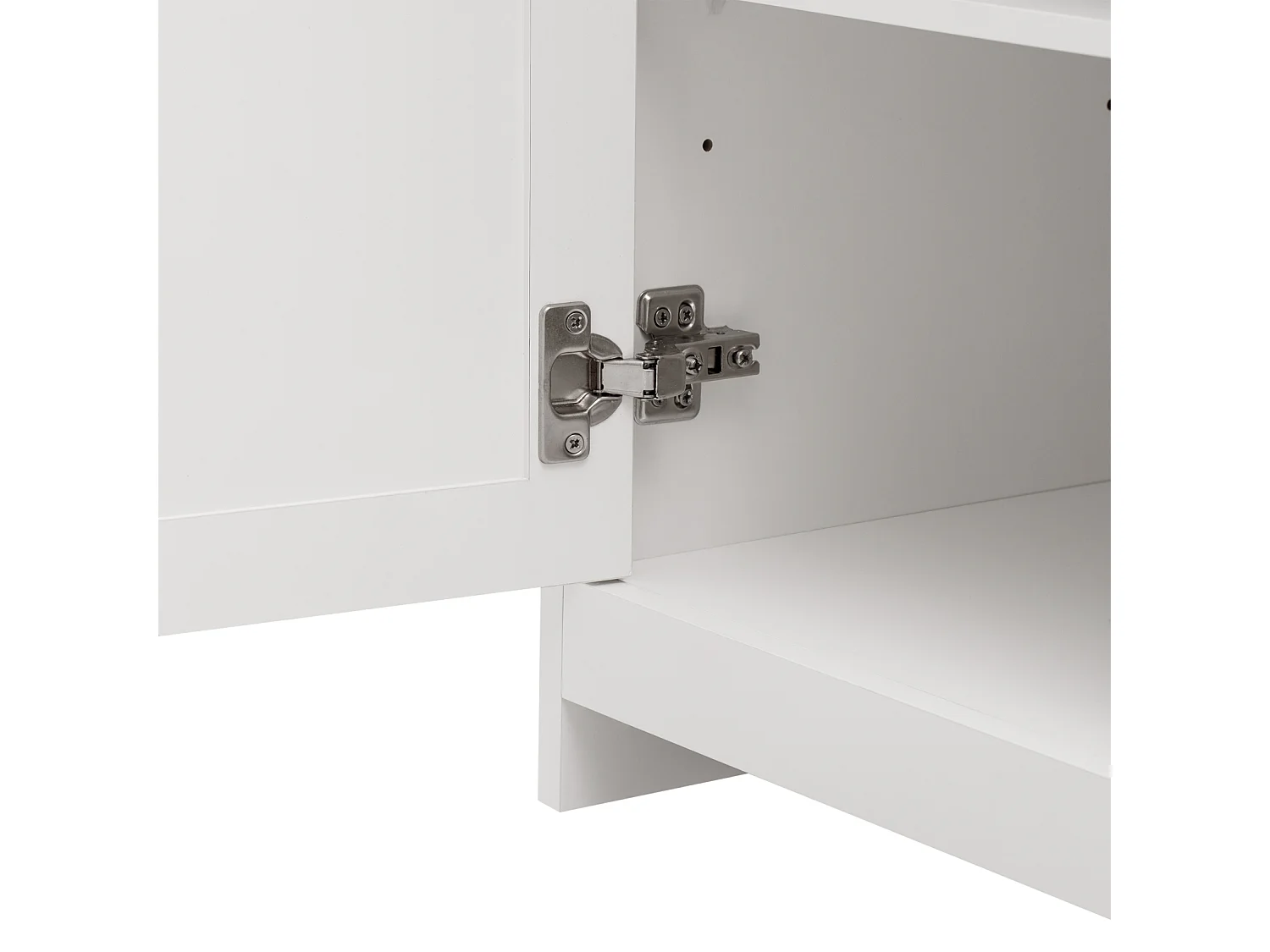 Buffet en Bois Blanc, Meuble de Rangement, Quatre Portes, Plateau Aspect Bois Clai, 160 X 37 X 75 cm
