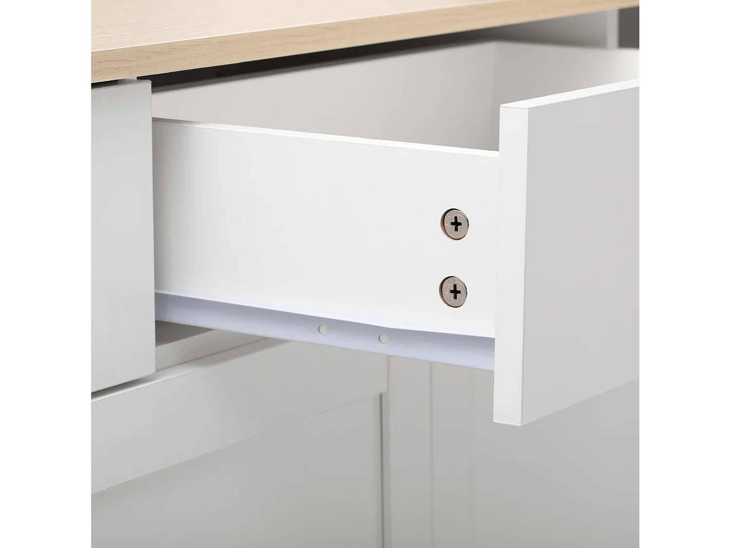 Buffet en Bois Blanc, Meuble de Rangement, Quatre Portes, Plateau Aspect Bois Clai, 160 X 37 X 75 cm