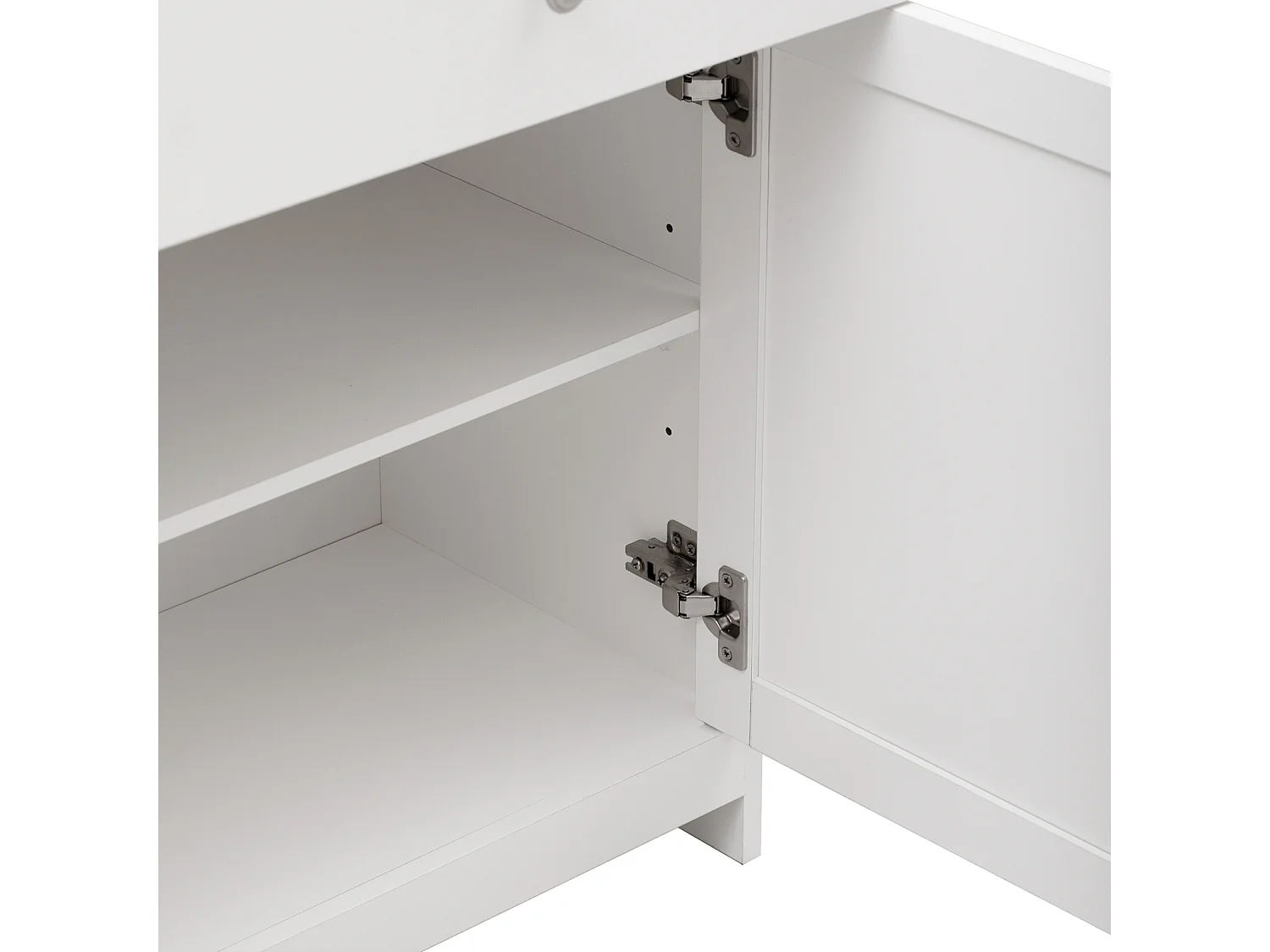Buffet en Bois Blanc, Meuble de Rangement, Quatre Portes, Plateau Aspect Bois Clai, 160 X 37 X 75 cm