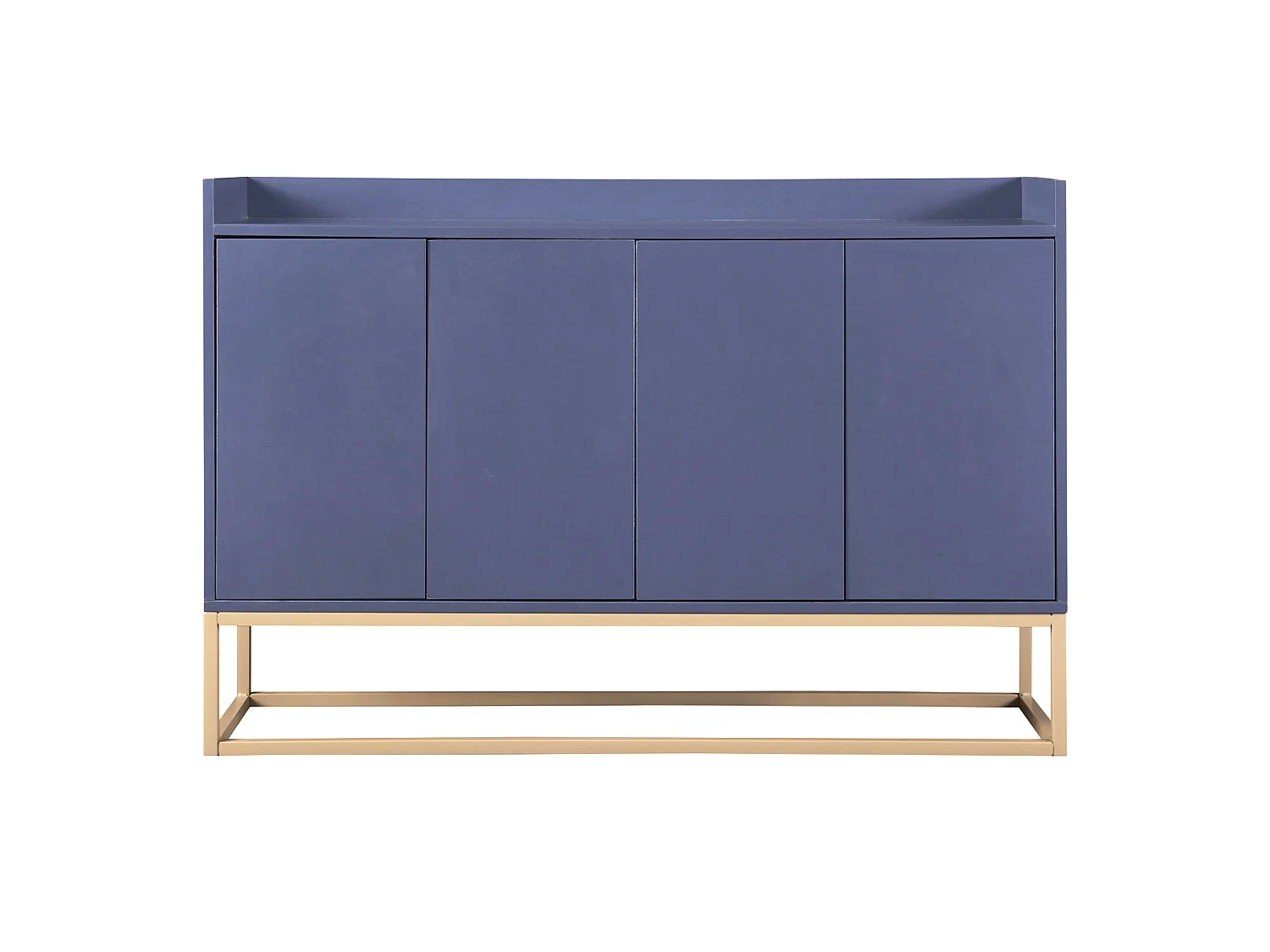 Minimalistisch dressoir met 4 deuren, metalen poten en verstelbare plank, blauw