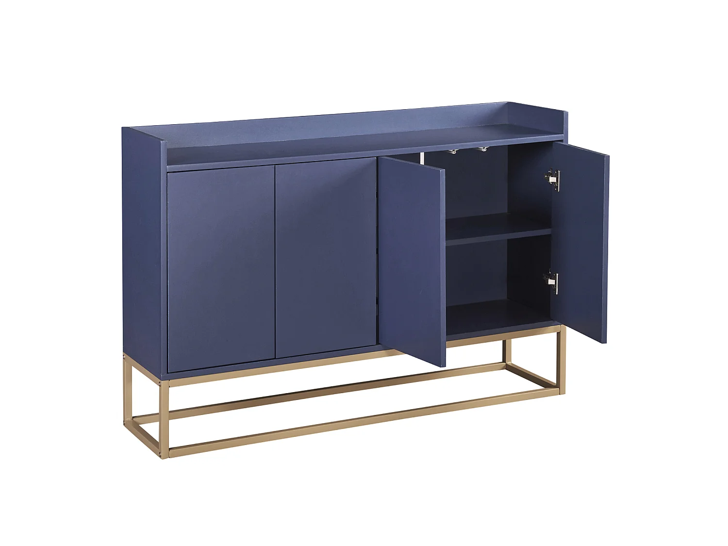 Minimalistisch dressoir met 4 deuren, metalen poten en verstelbare plank, blauw