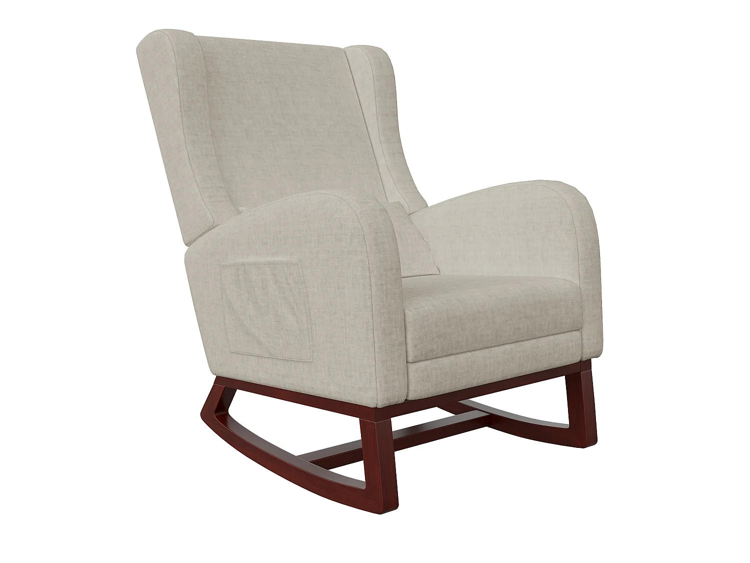 Fauteuil à Bascule Rembourré en Tissu avec Dossier Haut, AntidéRapant Pieds und Base en Bois, Blanc