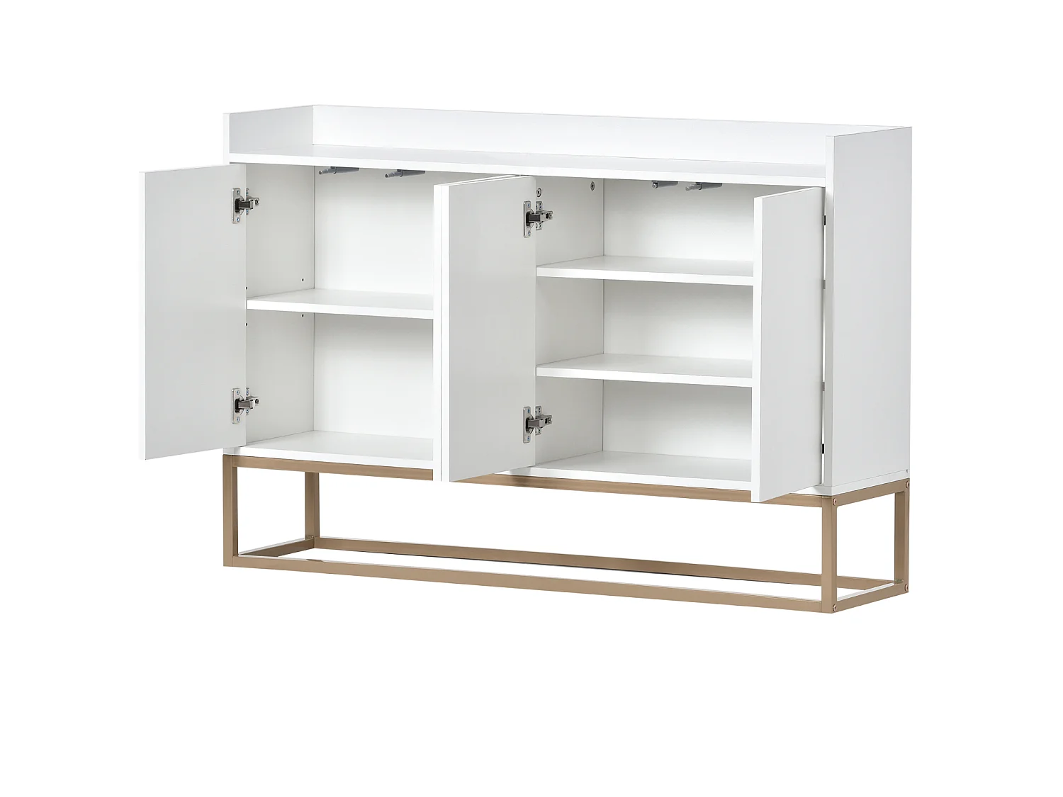 Minimalistisch dressoir met 4 deuren, metalen poten en verstelbare plank, wit