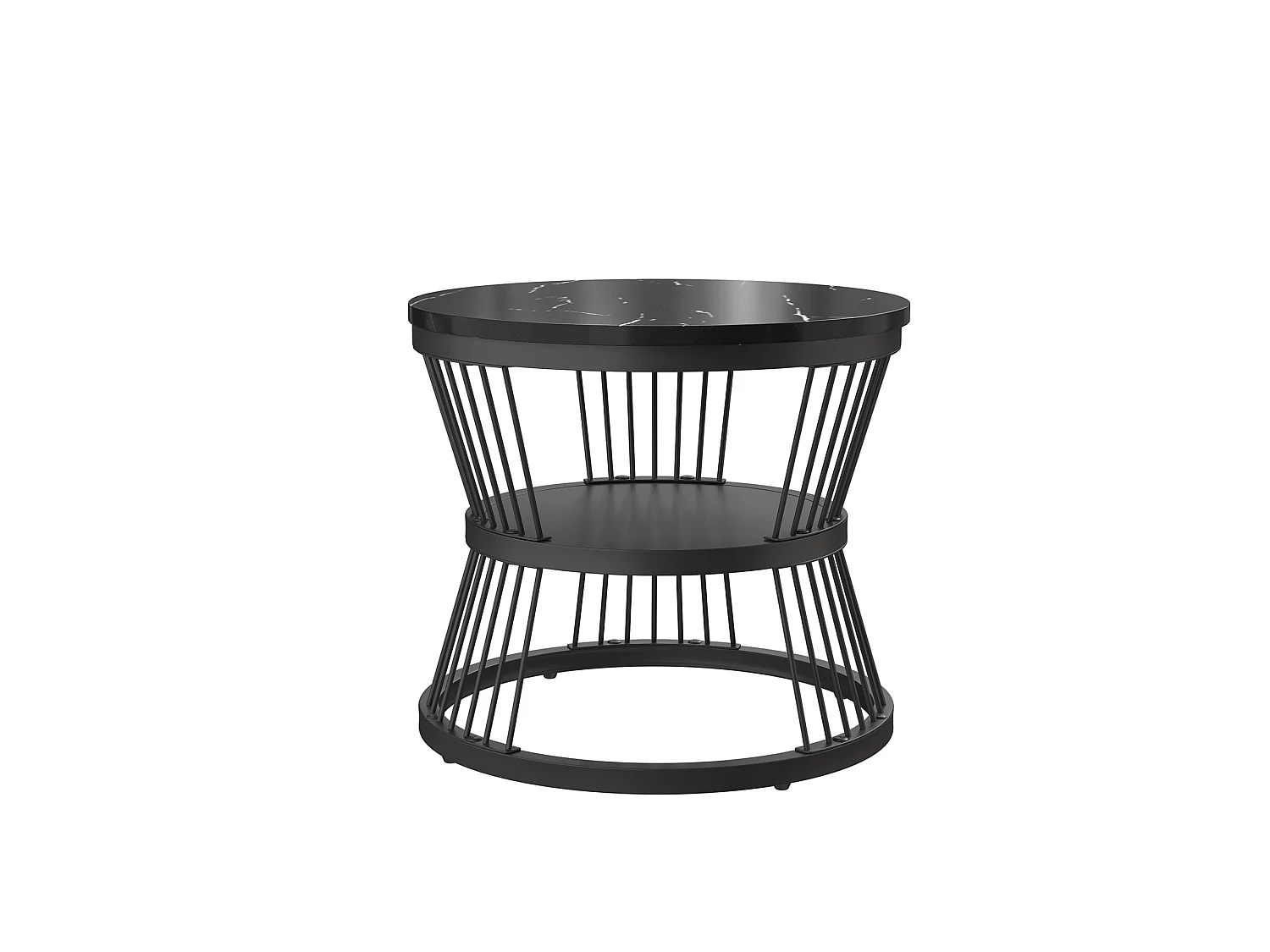 Set van 2 in elkaar passende salontafels, salontafel met marmerlook, rond 70/45 cm, wit + zwart