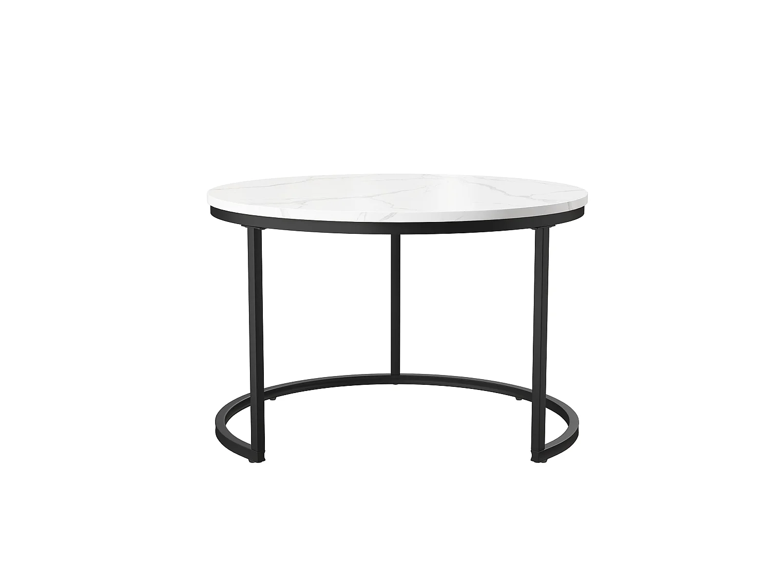 Set van 2 in elkaar passende salontafels, salontafel met marmerlook, rond 70/45 cm, wit + zwart