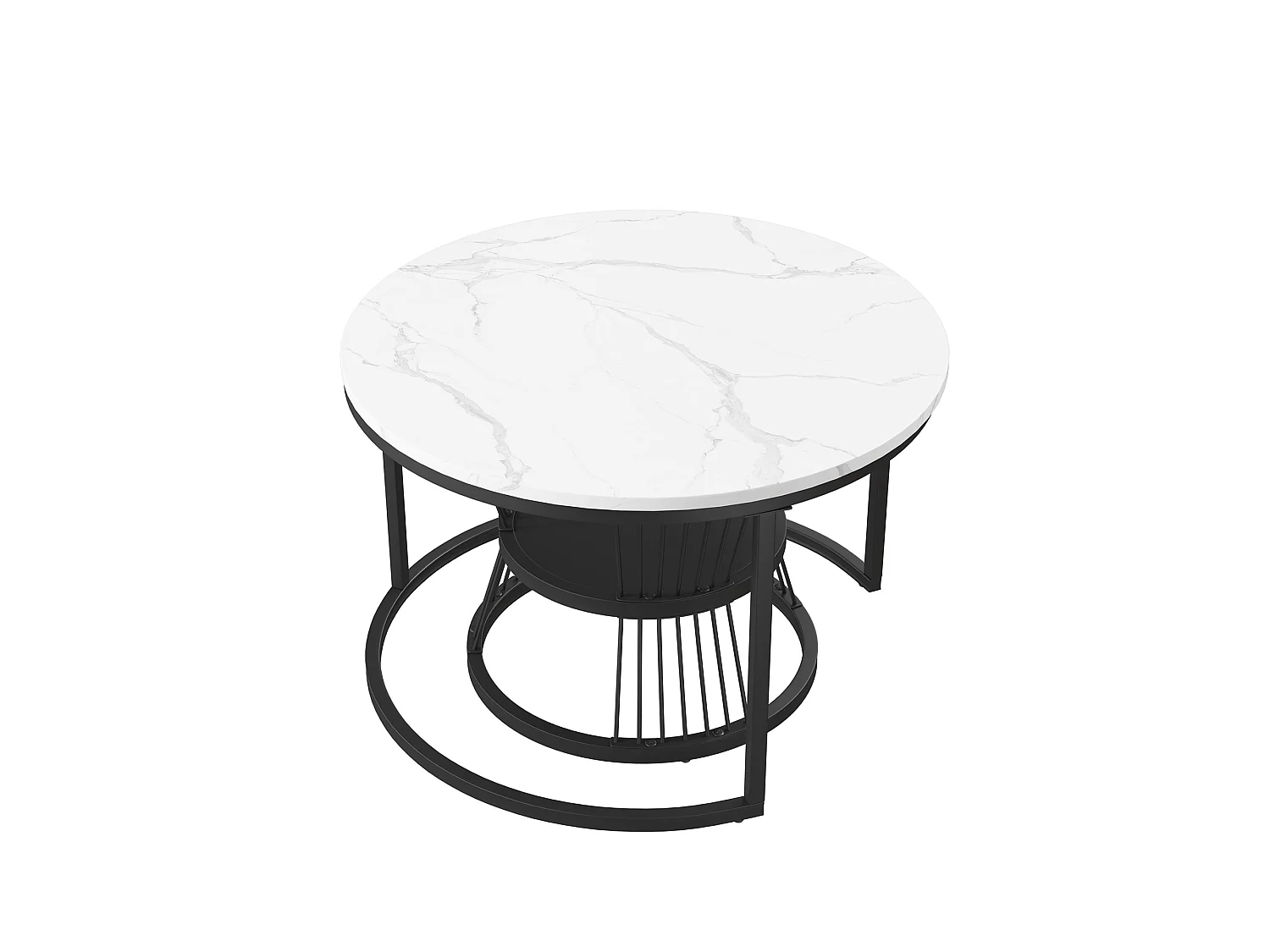Set van 2 in elkaar passende salontafels, salontafel met marmerlook, rond 70/45 cm, wit + zwart