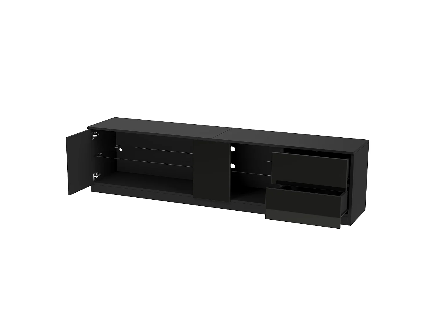 Móvel para TV 160 x 40 x 52 cm, cômoda laqueada, aparador com iluminação LED, para sala de estar e quarto, preto