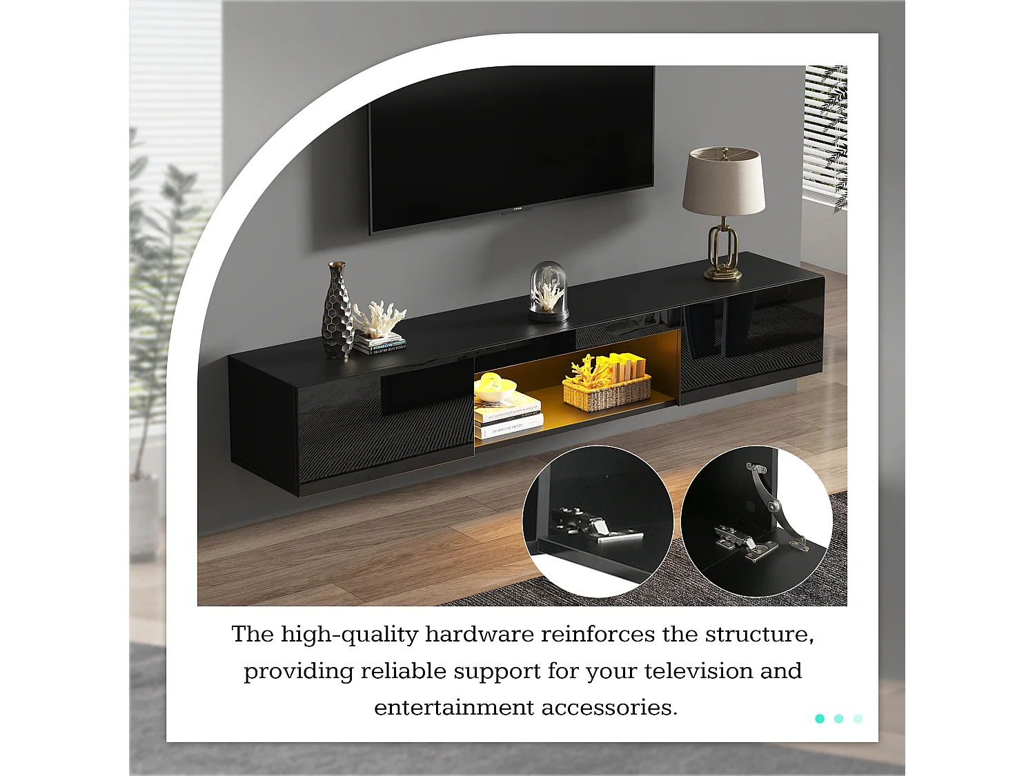 Suporte de TV laqueado 160 x 31 x 22 cm, suporte para TV com LED, modelo baixo, para TVs de 70 polegadas, preto