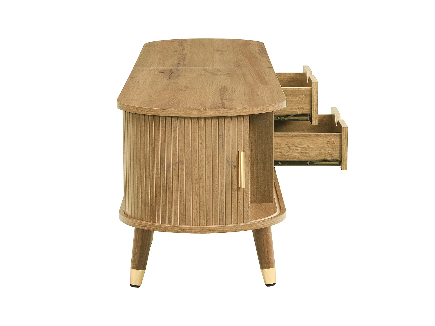 Mobile TV basso, 175 cm, colore legno naturale, con anta scorrevole in rattan e cassetti, per soggiorno