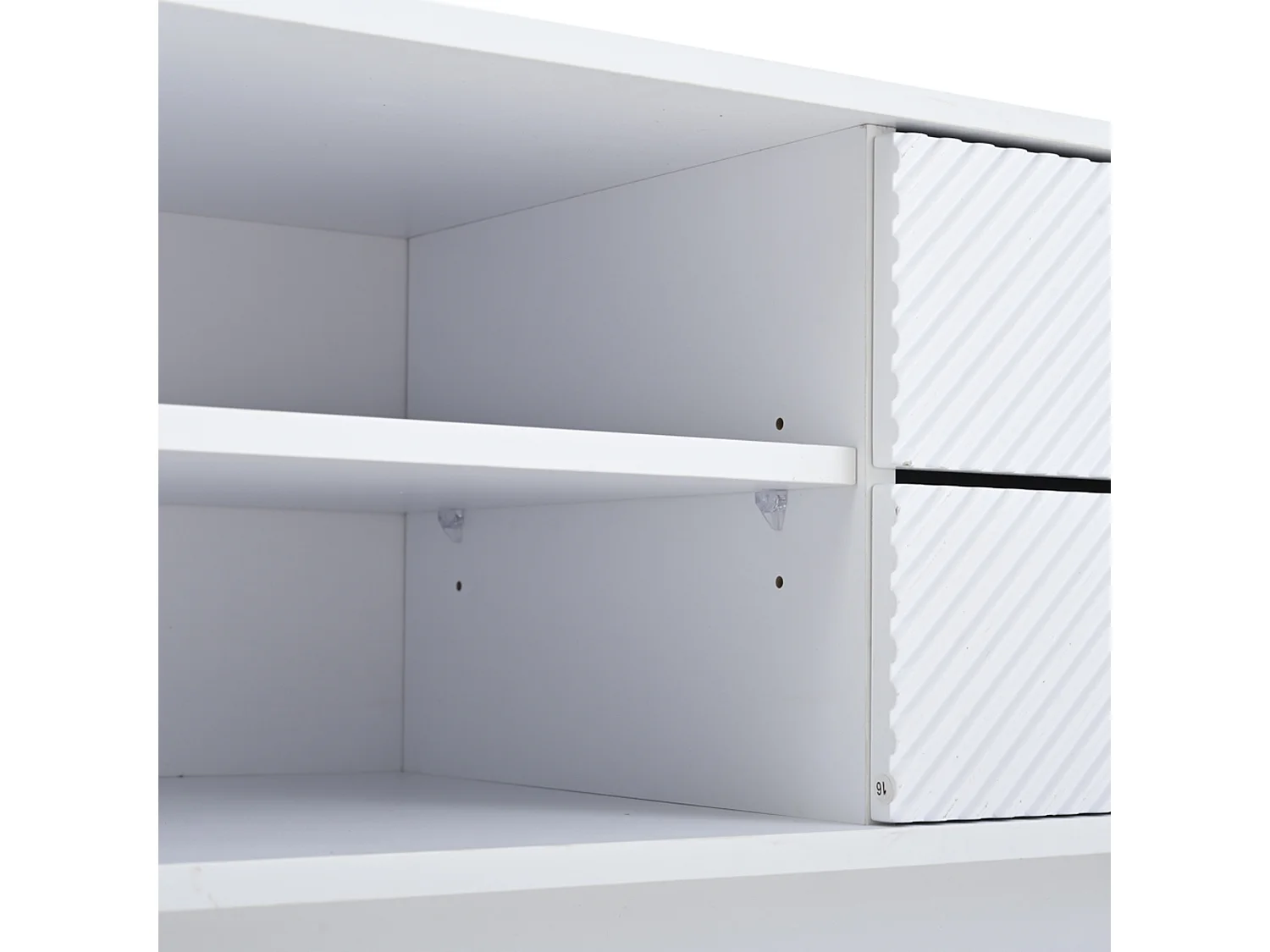 Meuble TV bohème avec espace de rangement, portes d'armoire minimalistes, 200 x 40 x 51 cm, blanc