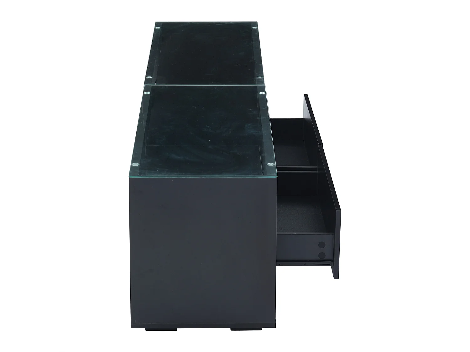 Suporte para TV com iluminação LED - Preto brilhante - Móvel para TV com 2 gavetas - Tampo de vidro