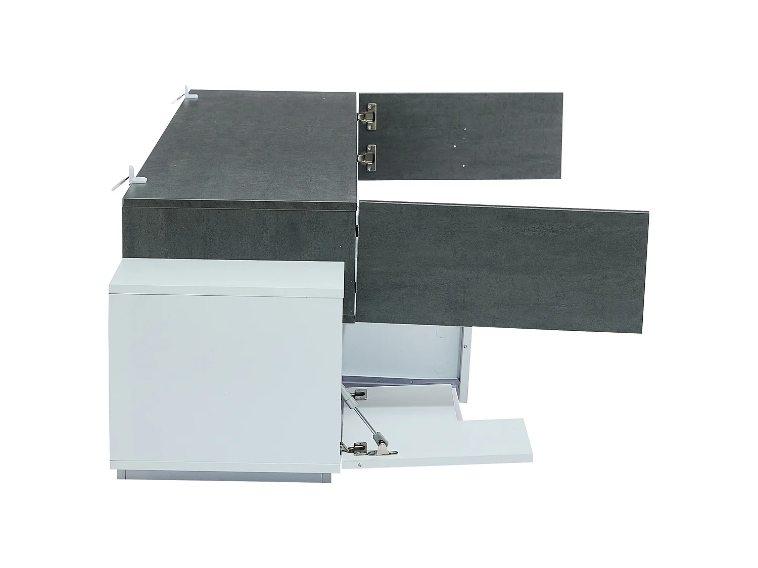 Meuble TV LED avec 4 Portes étagères en Verre Ouvertes 1 tiroir Commode TV, Blanc + Gris