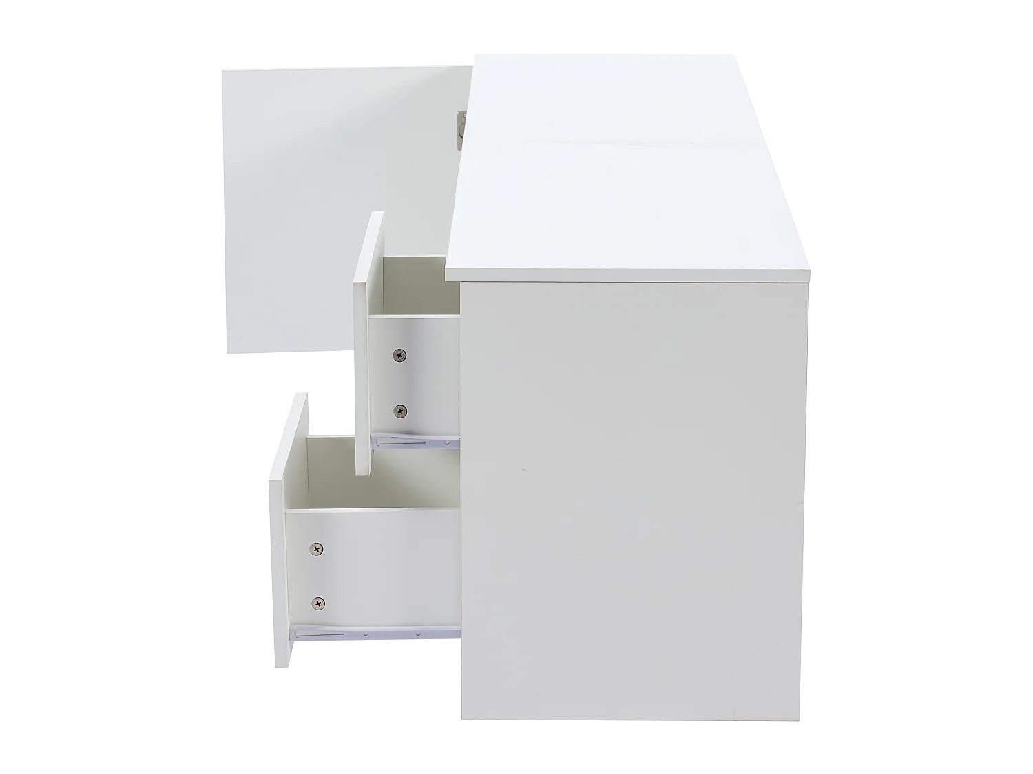 Meuble TV bas brillant de 160 cm avec éclairage LED - Avec 2 tiroirs et 1 porte d'armoire - Blanc