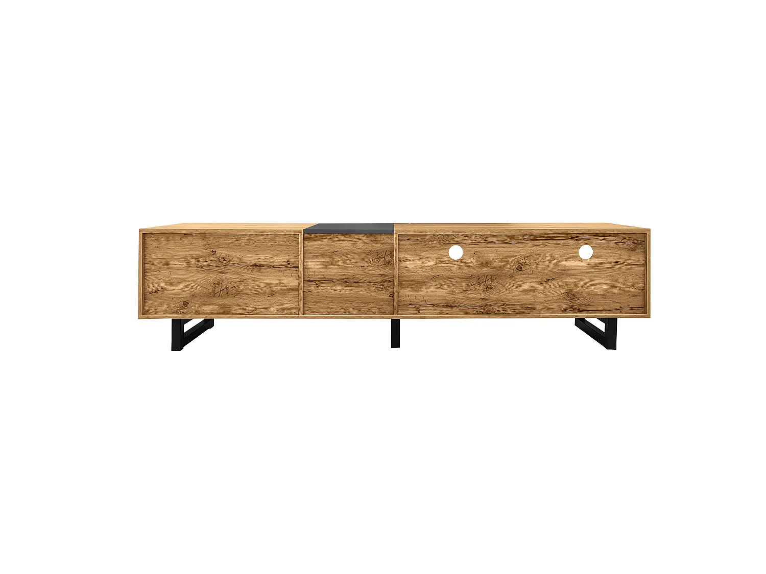 Colorblock tv-meubel met contrasterend design, 3 deuren en 2 planken, U-vormige metalen poten, 170x36x42 cm