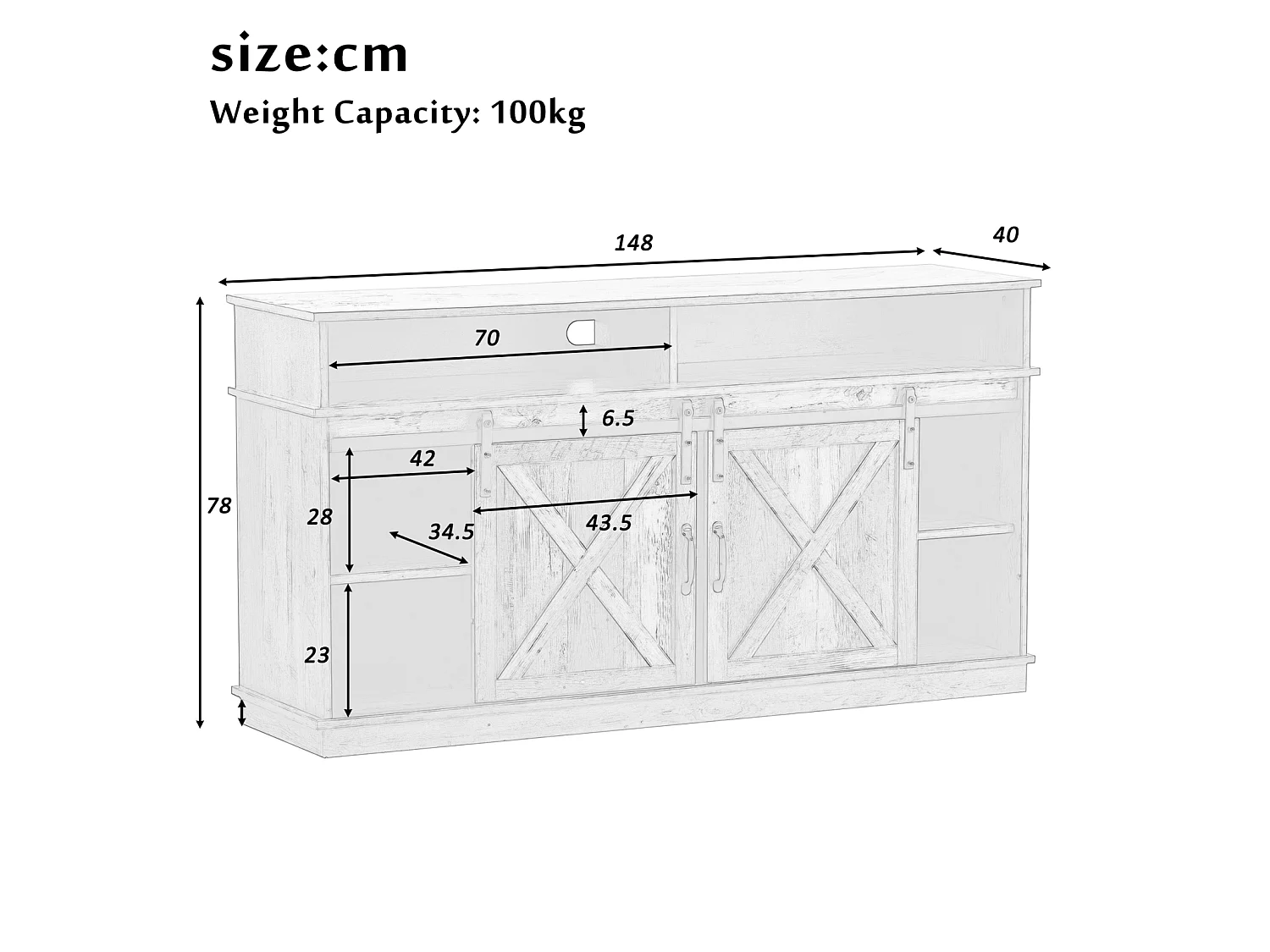 Móvel para TV, aparador com portas de correr e prateleiras ajustáveis, 148×40×78 cm, para sala de estar, marrom