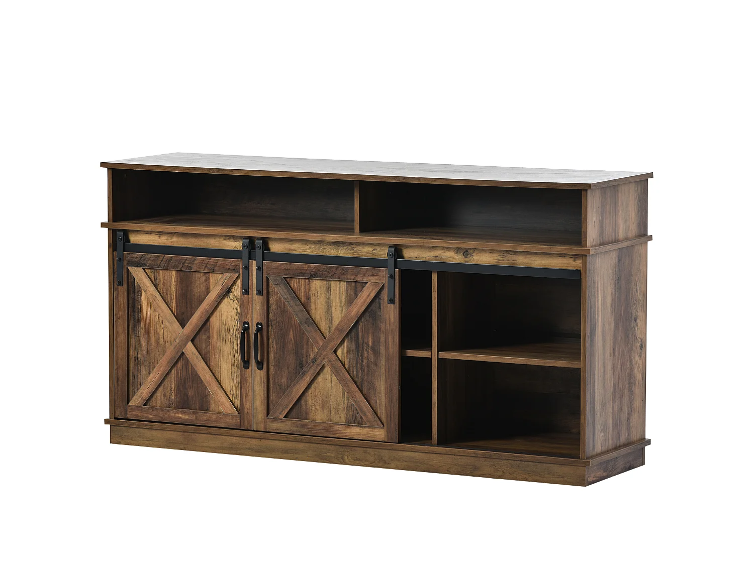 Móvel para TV, aparador com portas de correr e prateleiras ajustáveis, 148×40×78 cm, para sala de estar, marrom