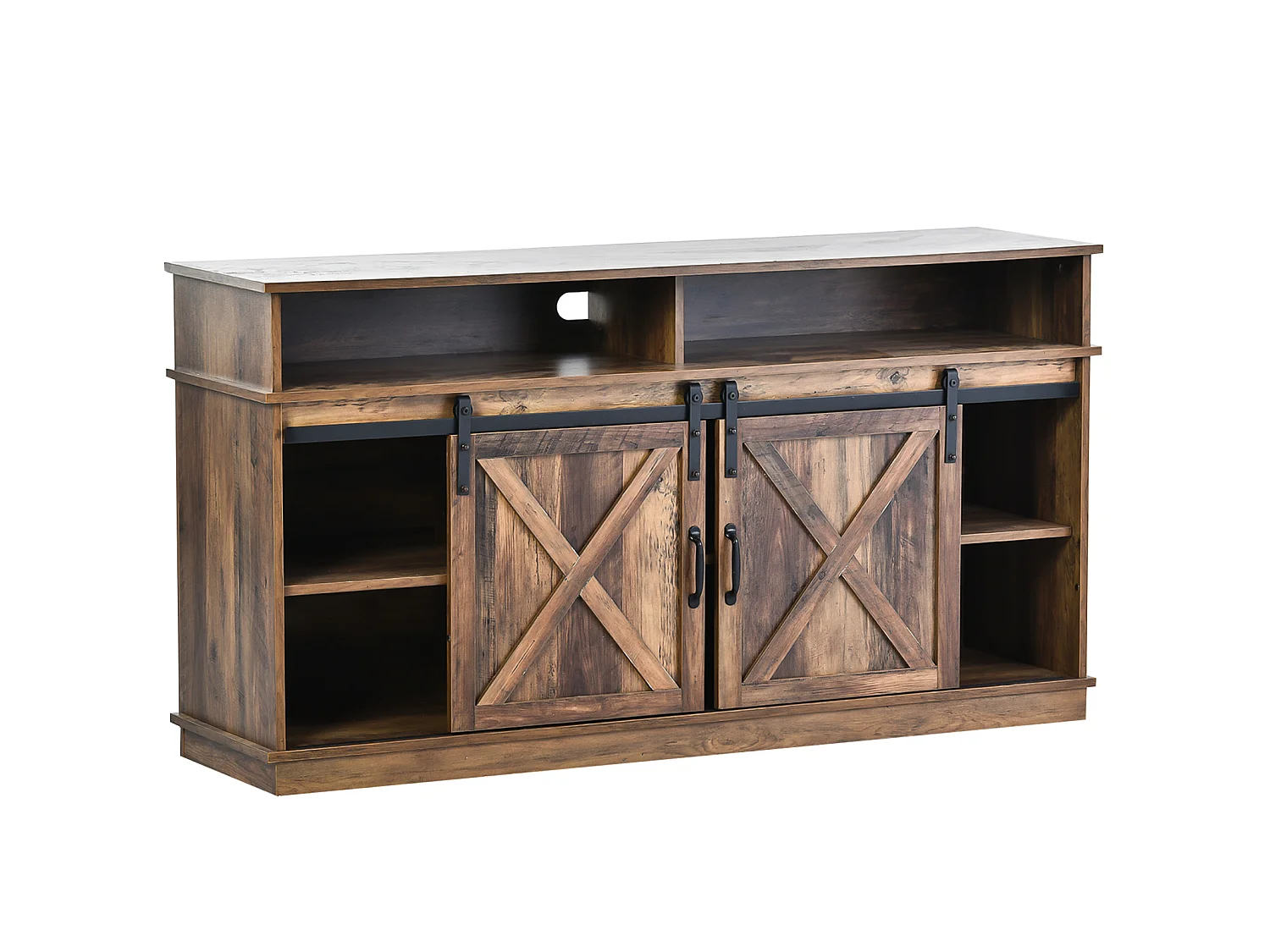 Móvel para TV, aparador com portas de correr e prateleiras ajustáveis, 148×40×78 cm, para sala de estar, marrom