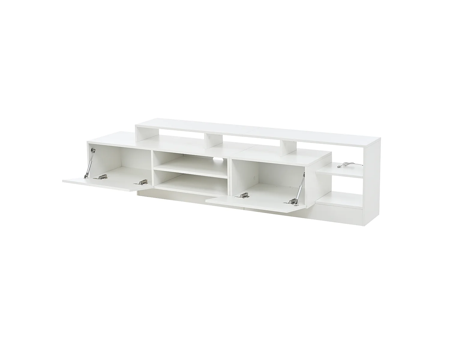 Meuble TV moderne 190 x 40 x 48,5 cm, espace de rangement ouvert avec LED, adapté pour salon, Blanc