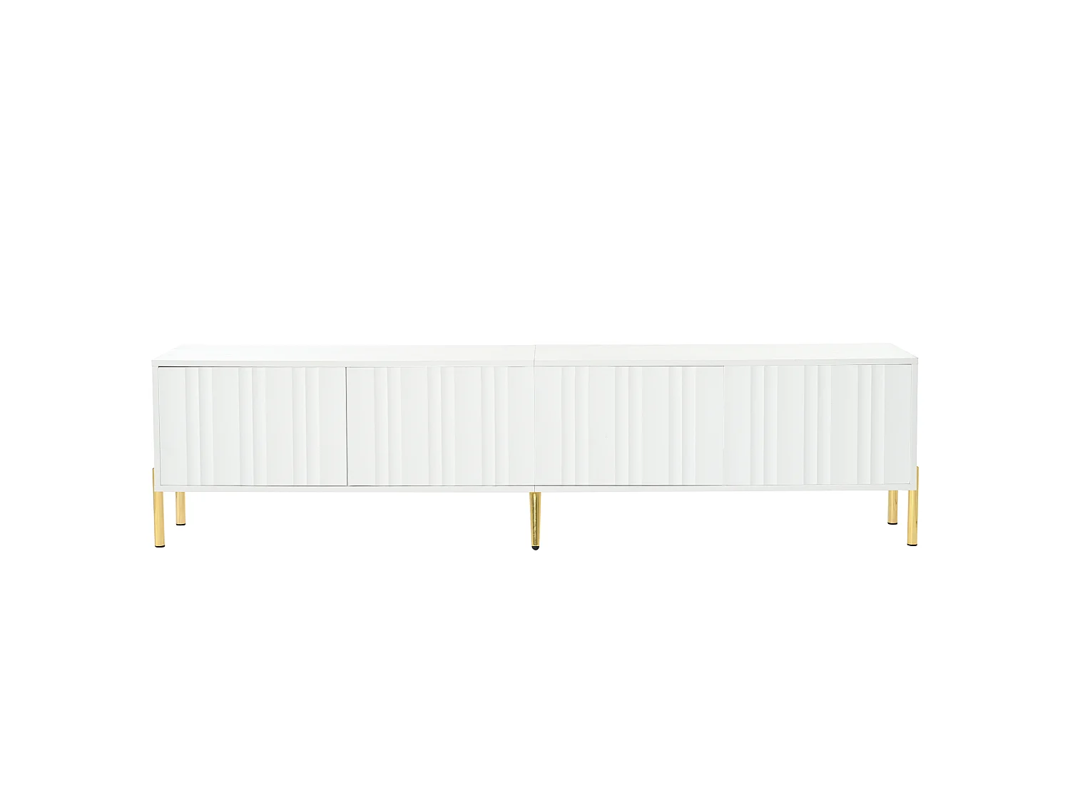 Meuble TV 190x38x48cm - Armoire avec 4 Portes, Pieds de Table dorés, Design de Porte rainurée, Blanc