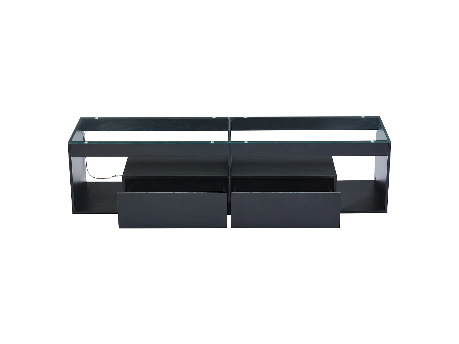 Suporte para TV com iluminação LED - Preto brilhante - Móvel para TV com 2 gavetas - Tampo de vidro