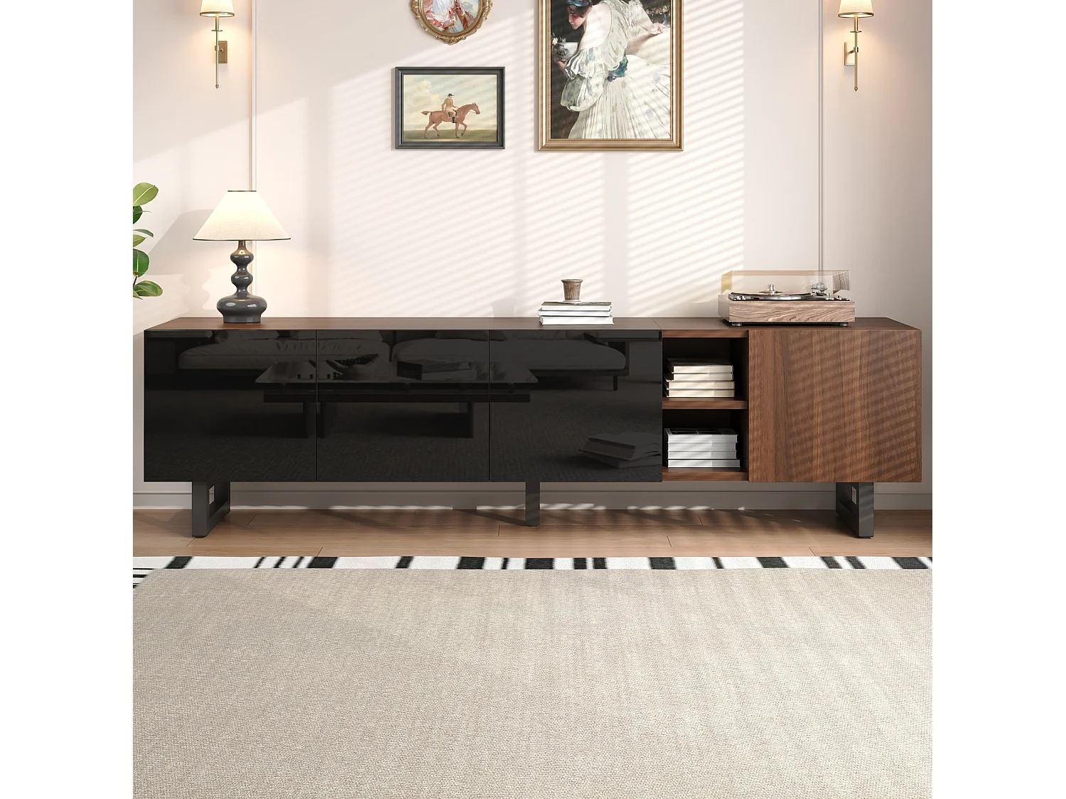 180cm tv-meubel met 4 deuren, vintage houtdesign, modern dressoir met veel opbergruimte