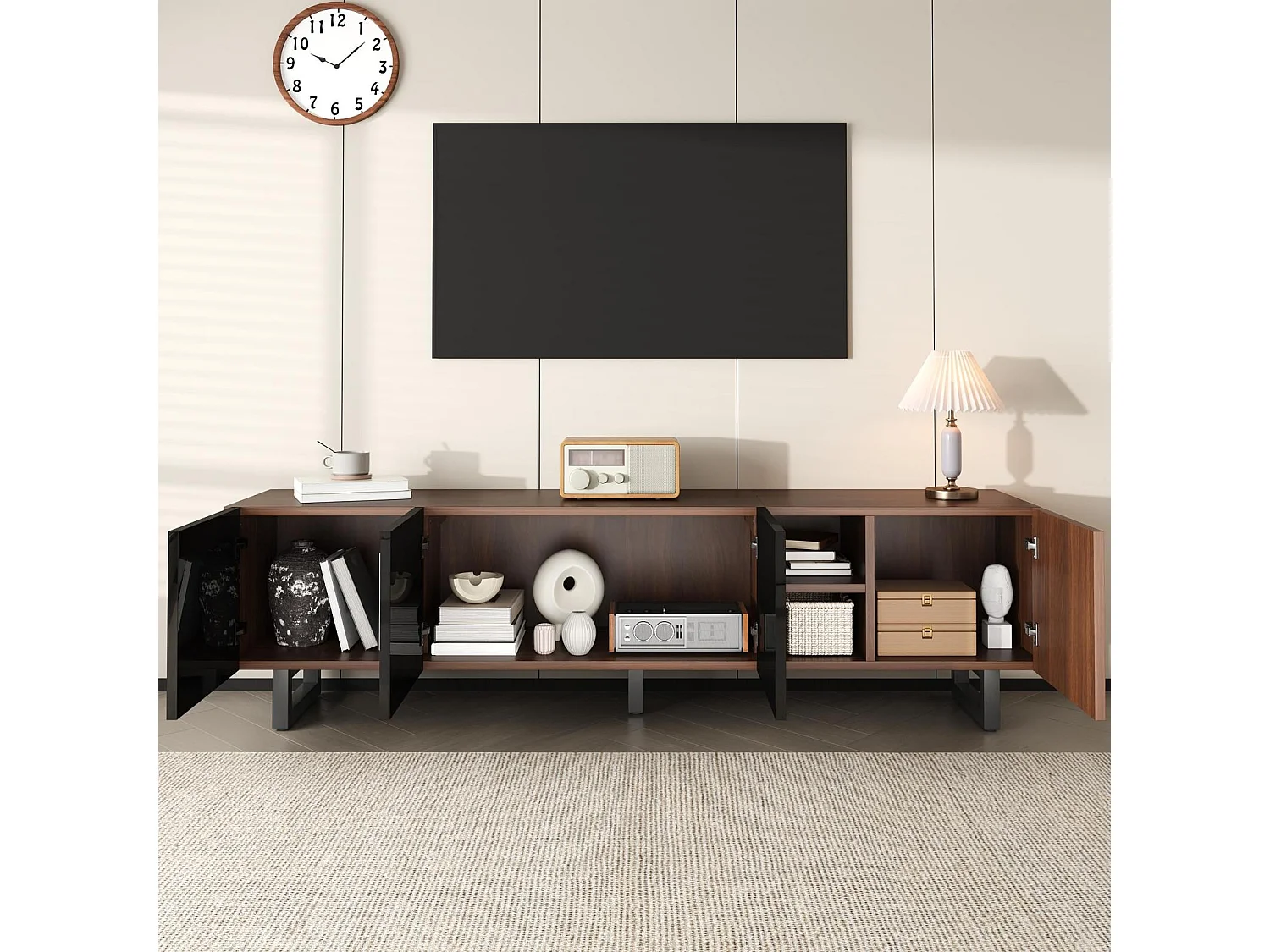 180cm tv-meubel met 4 deuren, vintage houtdesign, modern dressoir met veel opbergruimte