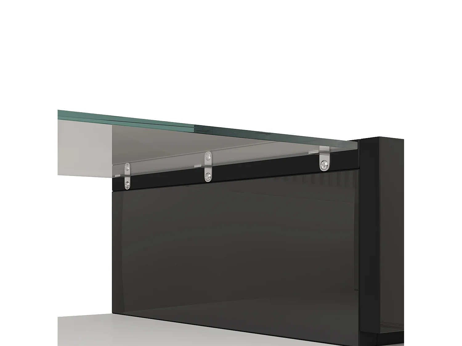 Mueble de TV moderno de alto brillo con iluminación LED, 4 puertas y 2 cajones, espacio de almacenamiento abierto, color negro