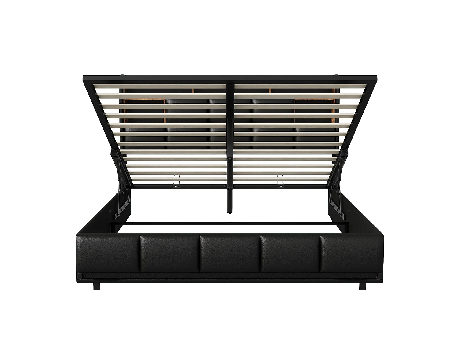 Cama tapizada 140x200 cm, cama doble con somier, con LED y USB, PU, Negro