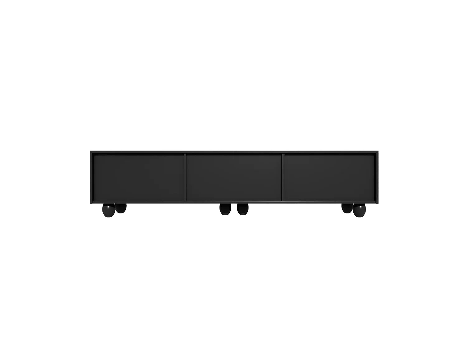 Mobile porta TV nero da 180 cm con gambe in legno, design minimalista ed elegante, con contenitore, per soggiorno