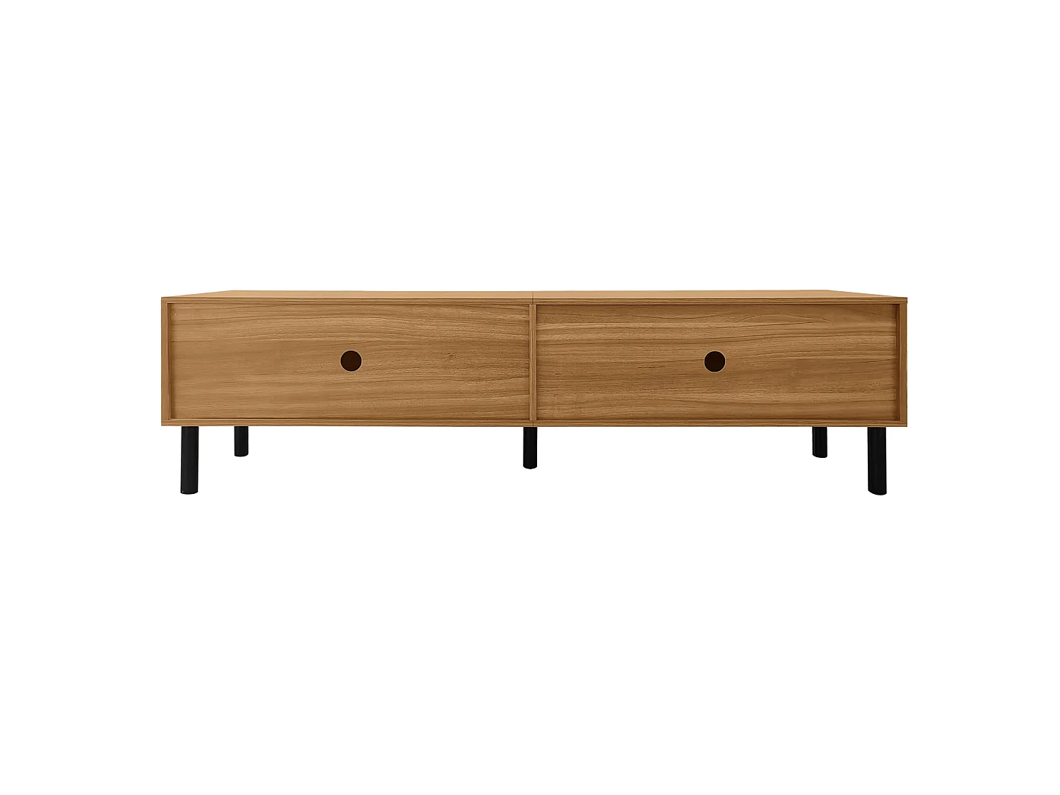 Meuble TV en Bois et Noir, Meuble TV Bas avec 4 Portes, Couloir et Chambre à Coucher, 170x38x47.7cm