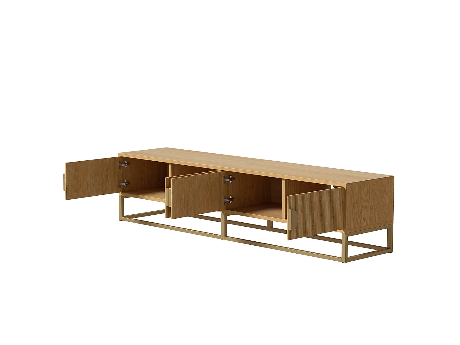 Mueble de TV de madera con 4 puertas, tiradores semicirculares, moderno mueble de almacenaje para salón