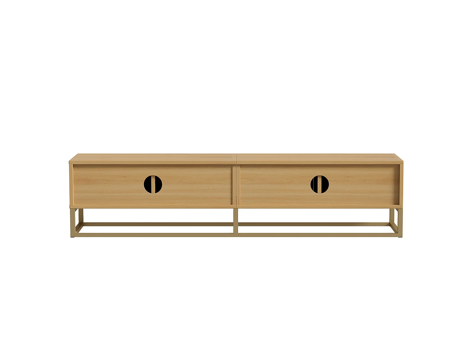 Mueble de TV de madera con 4 puertas, tiradores semicirculares, moderno mueble de almacenaje para salón